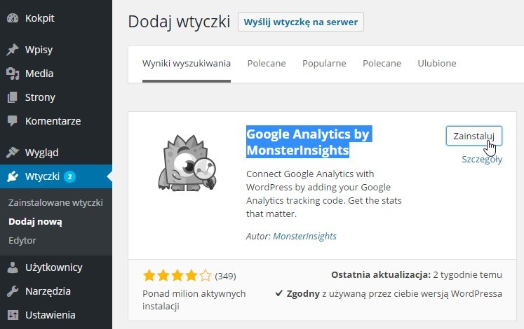 Instalacja wtyczki Google Analytics w Wordpress