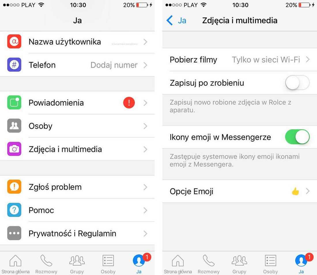 Wyłącz funkcję nadpisywania emoji przez Messengera w iOS