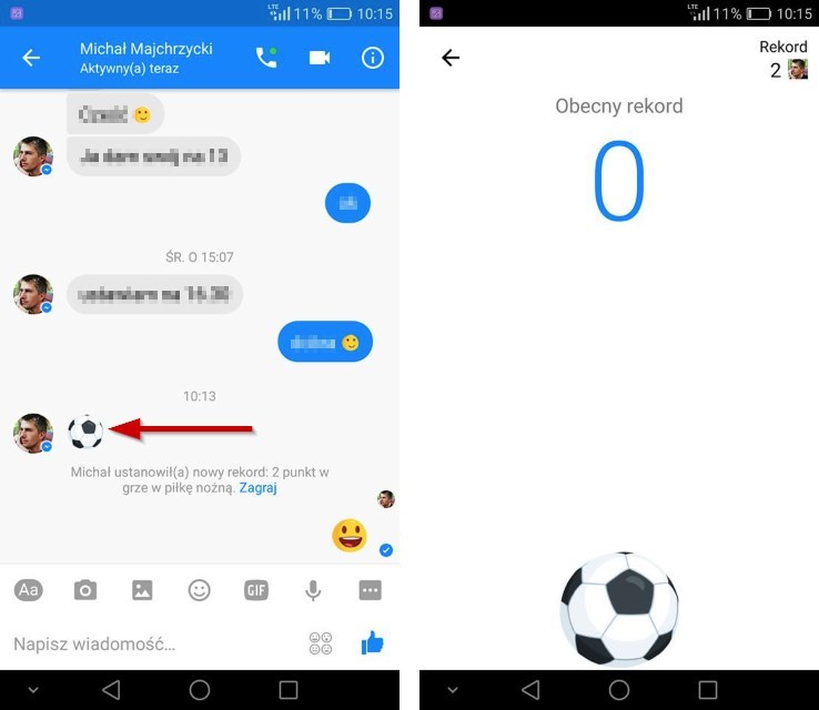 Messenger - rozpocznij grę w piłkę nożną