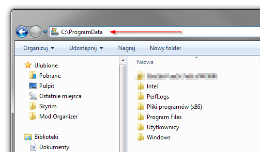 Wejdź do folderu ProgramData
