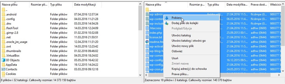 FileZilla - pobieranie plików