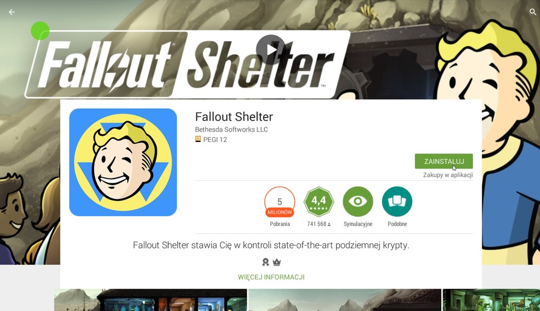 Bluestacks - instalacja Fallout Shelter