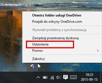 OneDrive - ikona w zasobniku