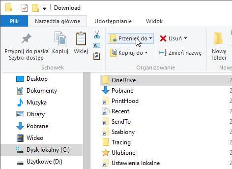 OneDrive - przenoszenie folderu