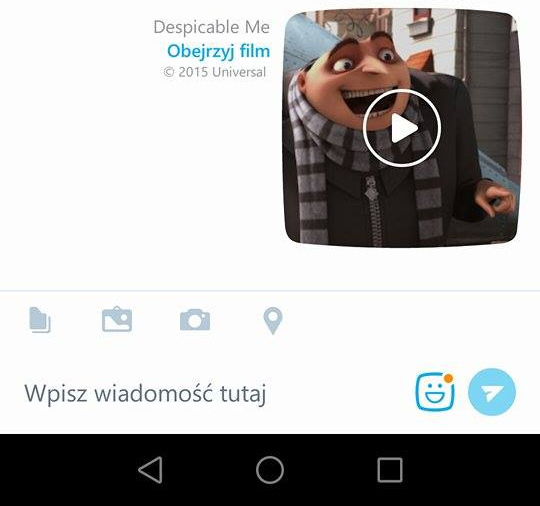 Przesłany klip Moji na Skype w Androidzie