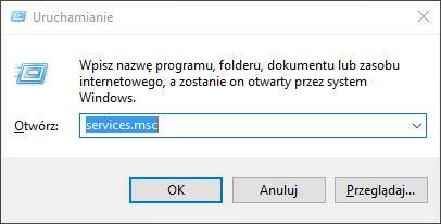 Uruchamianie opcji usług w Windows 10