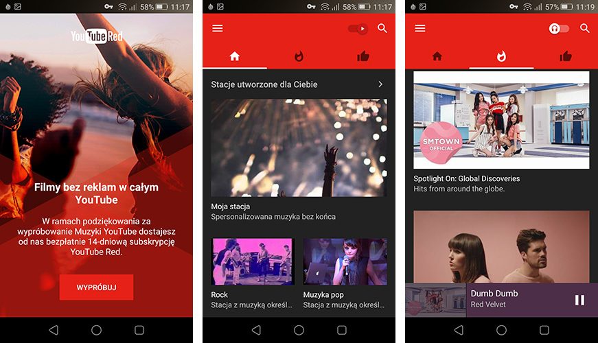YouTube Music - ekran startowy i wygląd aplikacji