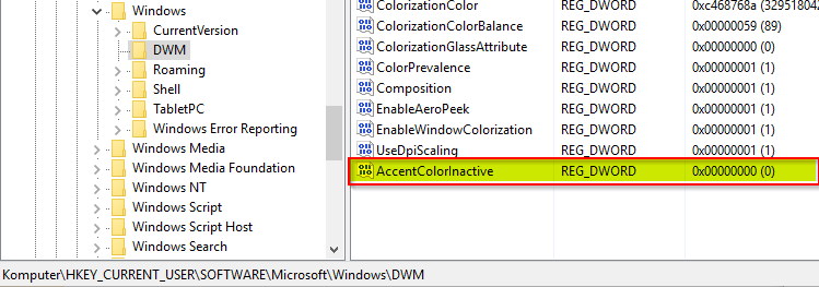 AccentColorInactive - nowy wpis dla koloru nieaktywnych okien