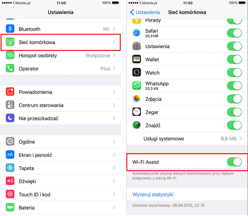 Wyłączanie Wi-Fi Assist w iOS 9