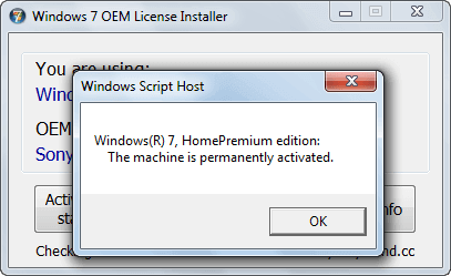 Aktywacja za pomocą Windows 7 OEM License Installer