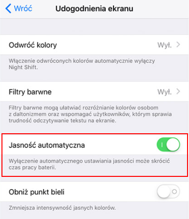 Opcje automatycznej jasności w iOS 11
