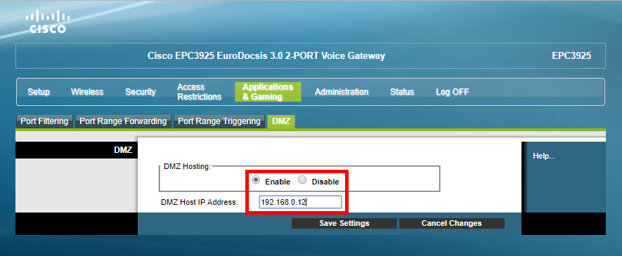 Dodaj IP konsoli do DMZ w routerze