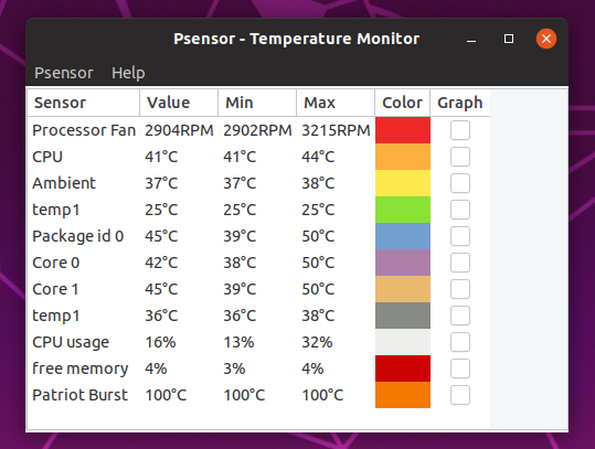 Psensor - monitor temperatury w Linuksie