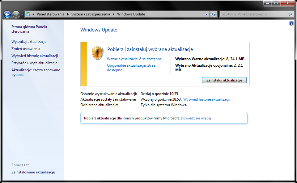 Pobierz aktualizacje do Windows 7