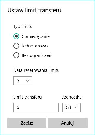 Ustawianie limitu transferu w Windows 10