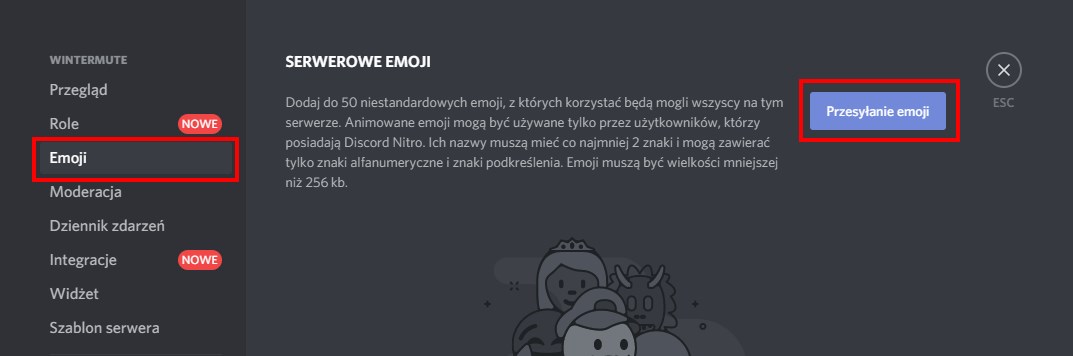 Przejdź do zakładki Emoji w ustawieniach serwera