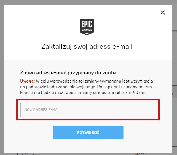 Wpisz nowy adres e-mail
