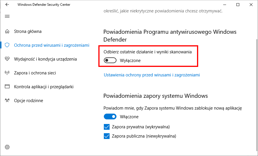 Wyłącz powiadomienia z Defendera w Windows 10 Creators Update