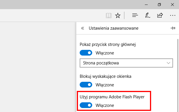Edge - włącz Adobe Flash Player