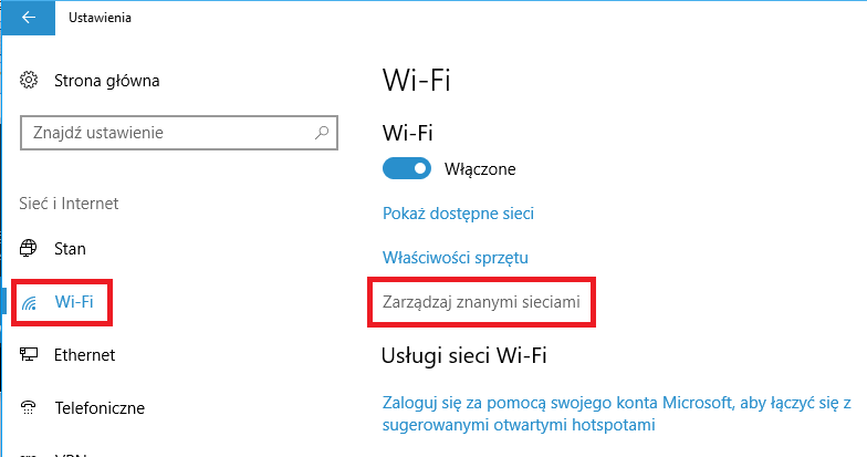Wejdź do ustawień Wi-Fi w Windows 10