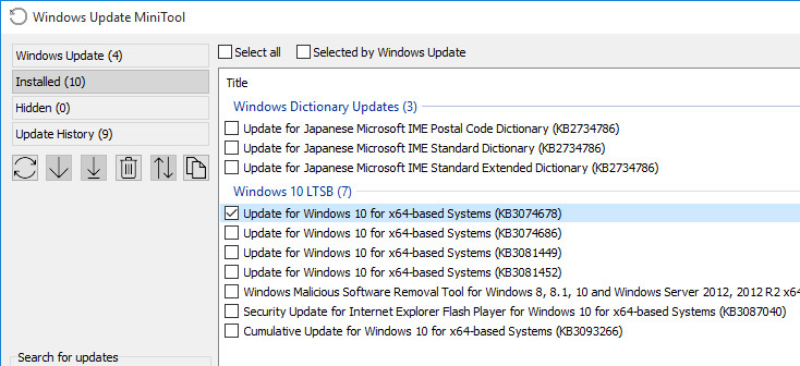 Windows Update MiniTool - lista zainstalowanych aktualizacji