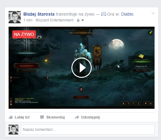 Transmisja na żywo na Facebooku z Diablo III