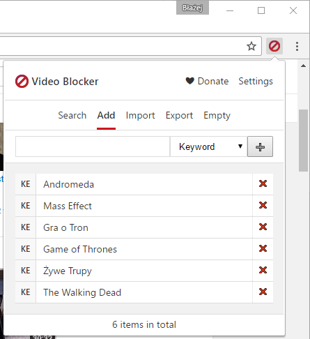 Video Blocker - przykładowe filtry