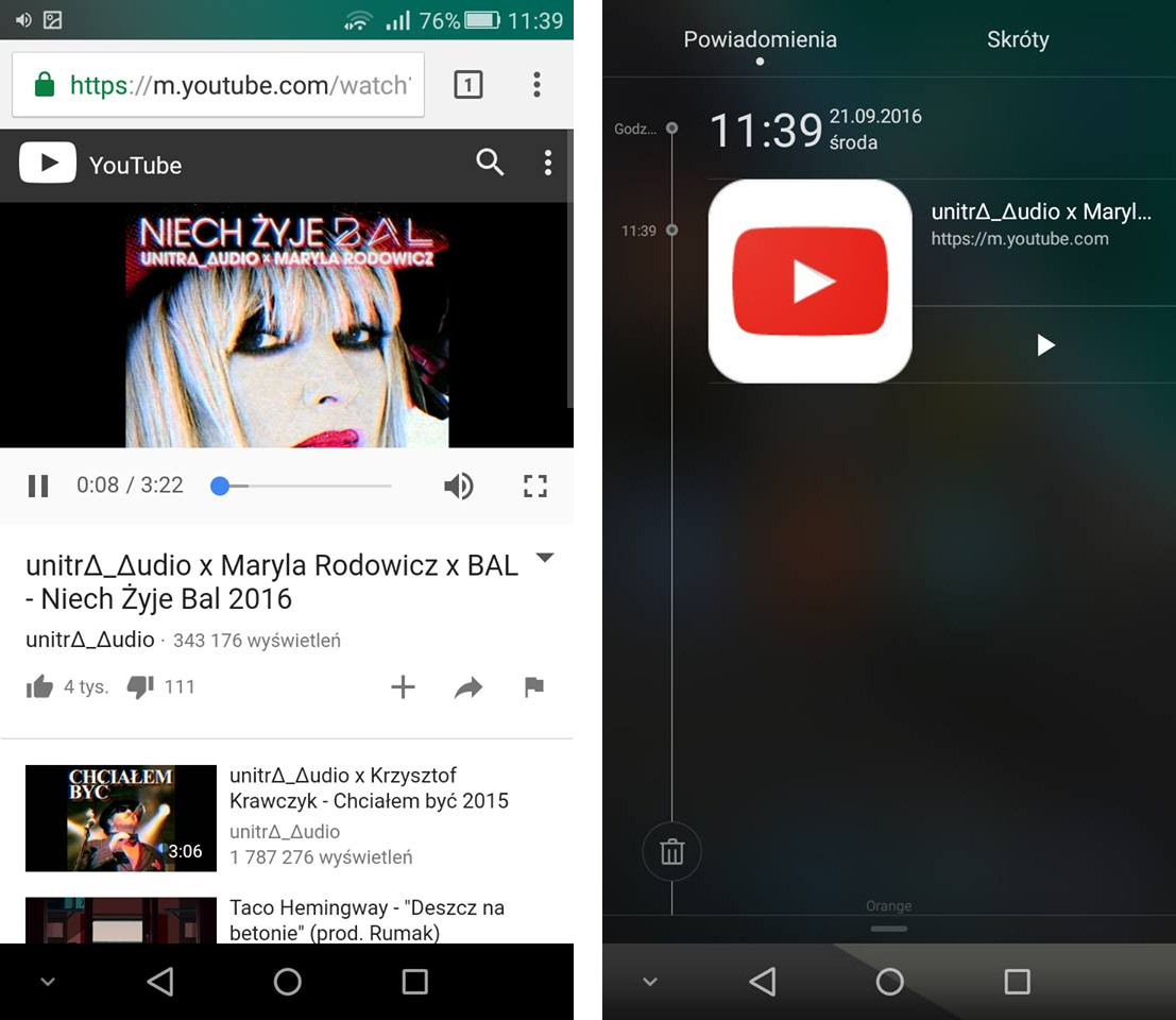 Chrome 54 - odtwarzanie muzyki z YouTube w tle