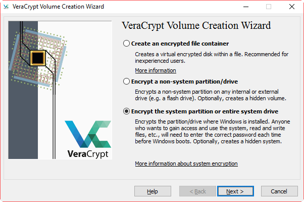 VeraCrypt - wybierz, co zaszyfrować