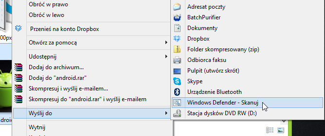 Windows Defender w menu kontekstowym