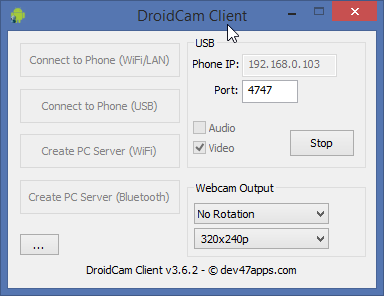 DroidCam - połączenie przez USB