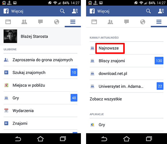 Facebook - zmiana kolejności aktualności na Androidzie i iOS