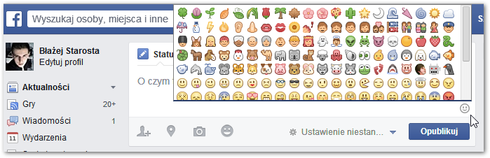 Facebook - nowe emotikony dla aktualizacji statusu