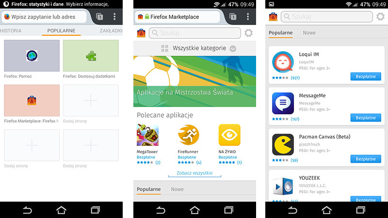 Firefox - lista aplikacji dostępnych w Marketplace