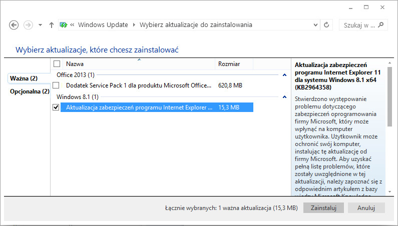 Windows Update - aktualizacja dla Internet Explorer