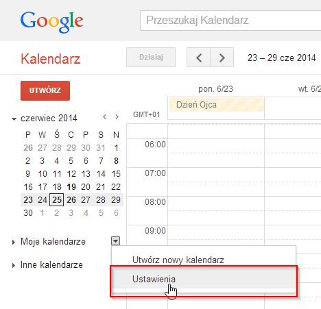 Ustawienia kalendarza Google