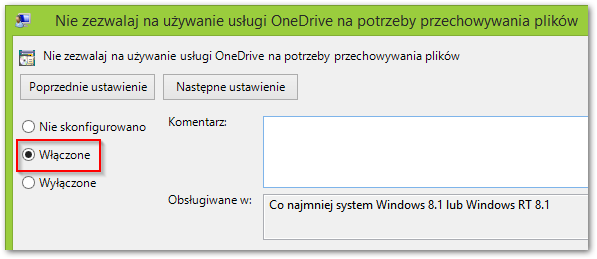 Wyłączanie usługi OneDrive w Windows 8.1