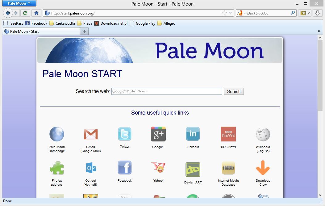 Pale Moon - interfejs przeglądarki