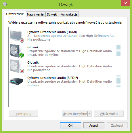 Ustawienia dźwięku w Windows 8.1