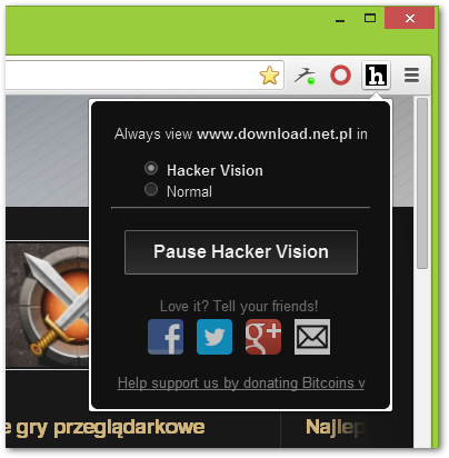 Hacker Vision dla Chrome - opcje