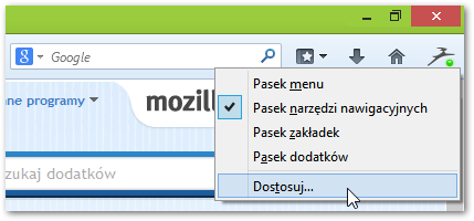 Dostosowywanie ikon na pasku Firefox