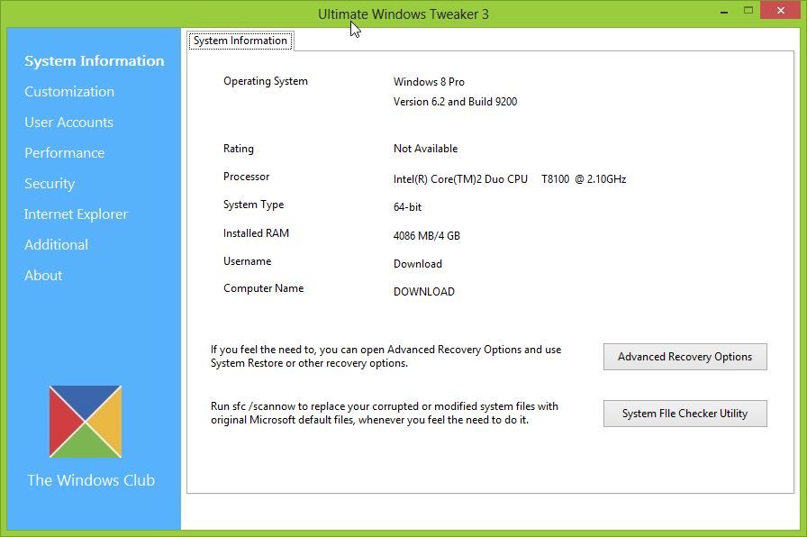 Ultimate Windows Tweaker 3 - Informacje o systemie