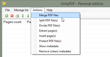 Dostępne operacje w UnityPDF