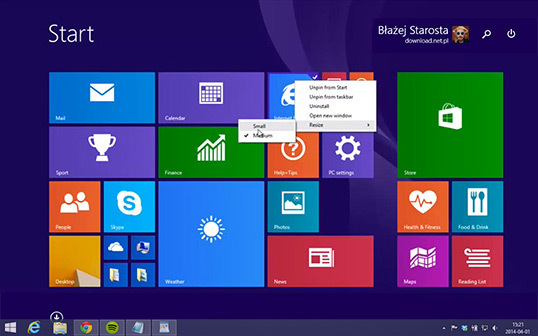 Pasek zadań na ekranie startowym w Windows 8.1