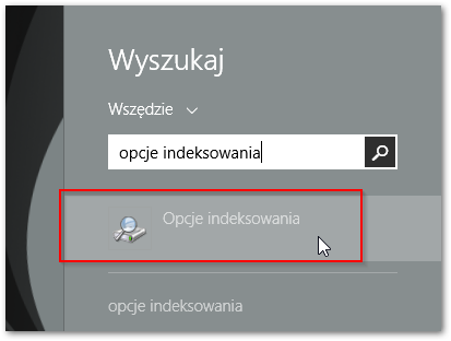 Wyszukiwanie opcji indeksowania w Windows 8