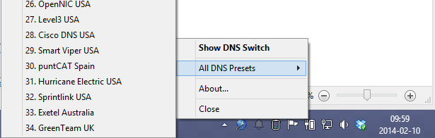 ChrisPC DNS Switch - zmiana z poziomu ikony w obszarze powiadomienia