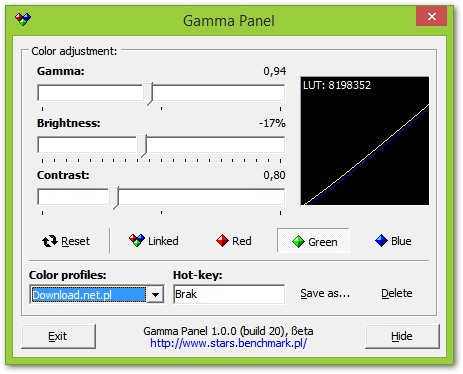 Gamma Panel - główne okno
