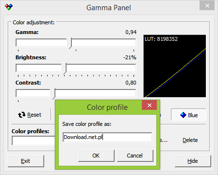 Gamma Panel - zapisywanie profilu