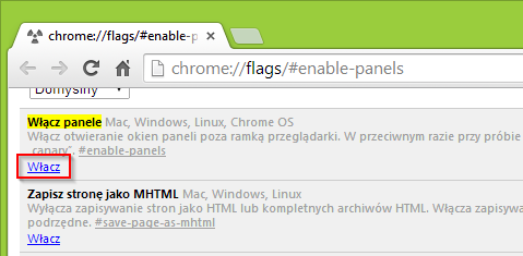 Chrome - włącz panele