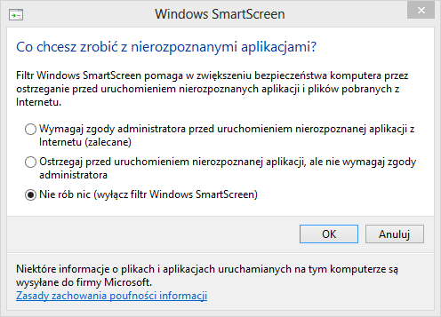Ustawienia Windows SmartScreen